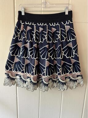Lauren Moffatt Designer Art Deco Navy and Pink Embroidered Mini Size 6